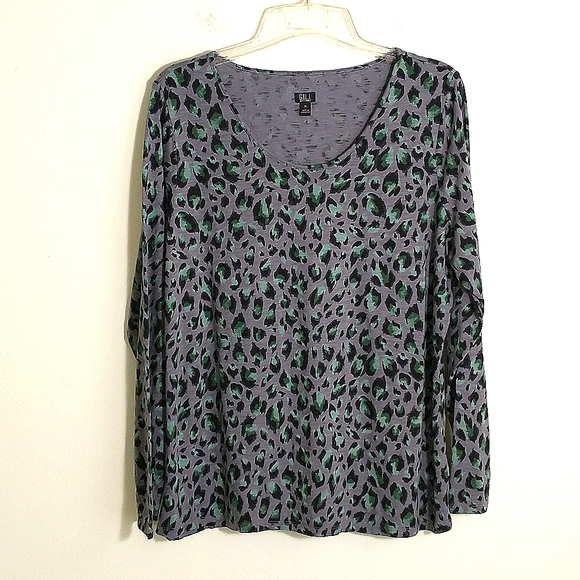 G.I.L.I. Tops - G.I.L.I. Gray leopard print long sleeve Jersey knit T-shirt sz 2X